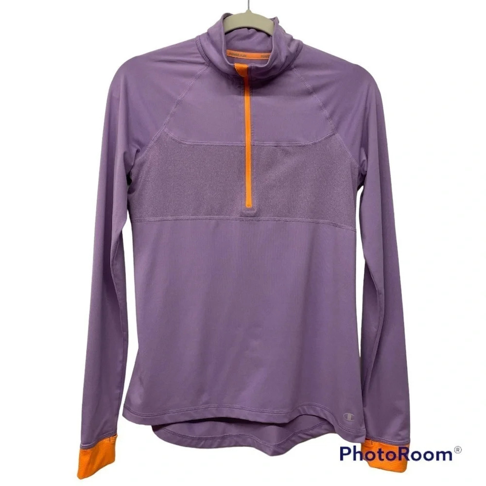 Champion Performance Purple & Orange Quarter Zip Jacket Running Top Small hi low